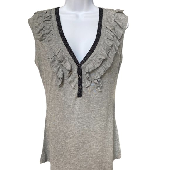 Guess Light Heather Grey Black Trim V-Neck Sleeveless 3-Button Closure Sz M #01 - Picture 3 of 8